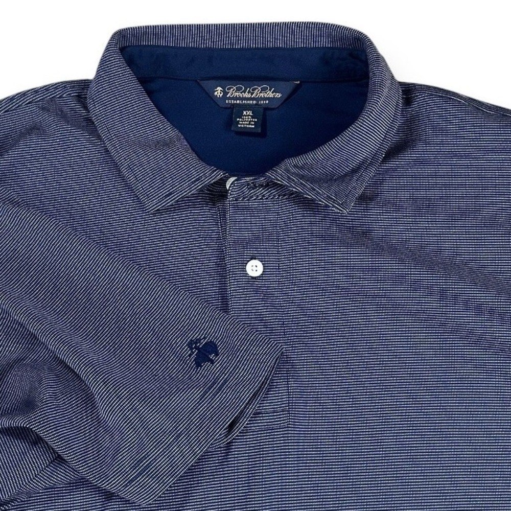 Brooks Brothers Mens XXL Navy Blue Micro Stripe Short Sleeve Golf Polo Shirt